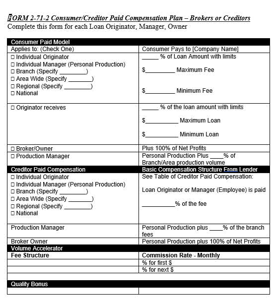 FORM 2-71-20 MLO Compensation Schedule